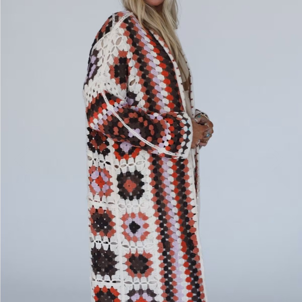 Three Bird Nest Colorful Crochet Cardigan